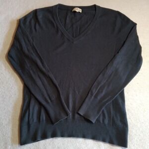 American Giant Mens V-Neck Sweater Small Steel Blue Merino Wool Cotton USA Made